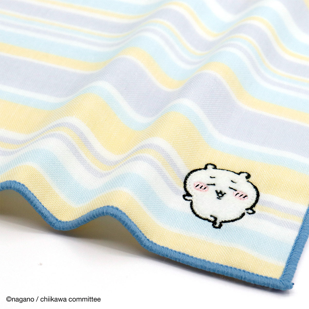 ちいかわ 8重ガーゼタオルハンカチ（ボーダー ブルー）