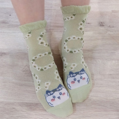 Chiikawa Soft Crew Socks (Hachiware Lily Green) Women's Size