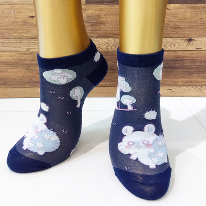 Chiikawa Thin Sneaker-Length Socks (Momonga Harvest Navy) for Women