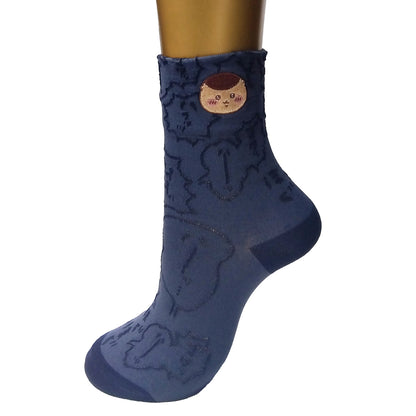 Chiikawa Float Embroidered Crew Socks (Kurimanju Navy) Women’s