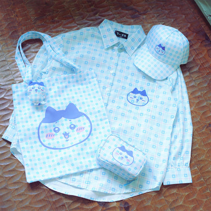 Chiikawa Check Series Pouch Hachiware Blue