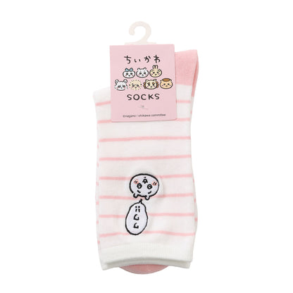 Chiikawa Crew Socks One-Point Embroidery Chiikawa Border Pink