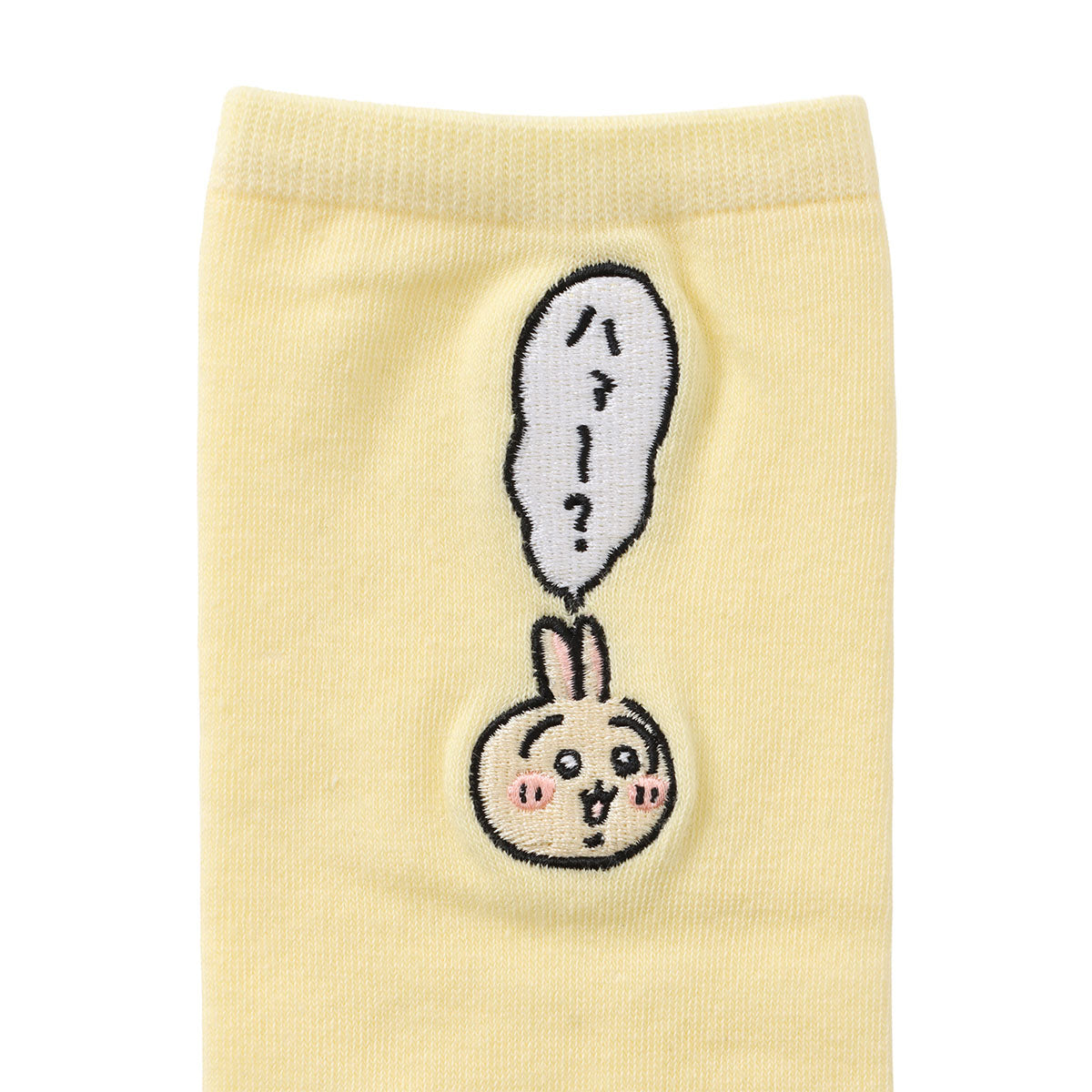 ちいかわ クルーソックス ワンポイント刺繍 うさぎ ペールイエロー