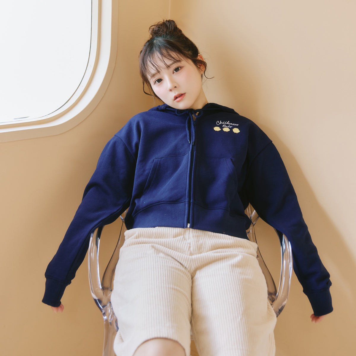 Chiikawa Baby 집업 후드티 (아기 변기) 네이비