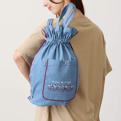 Chiikawa Denim Knapsack Ribbon (L-Blue)