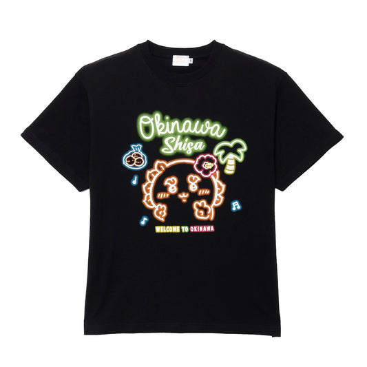 ちいかわ シーサーのおみやげやさん Tシャツ ネオン ブラック