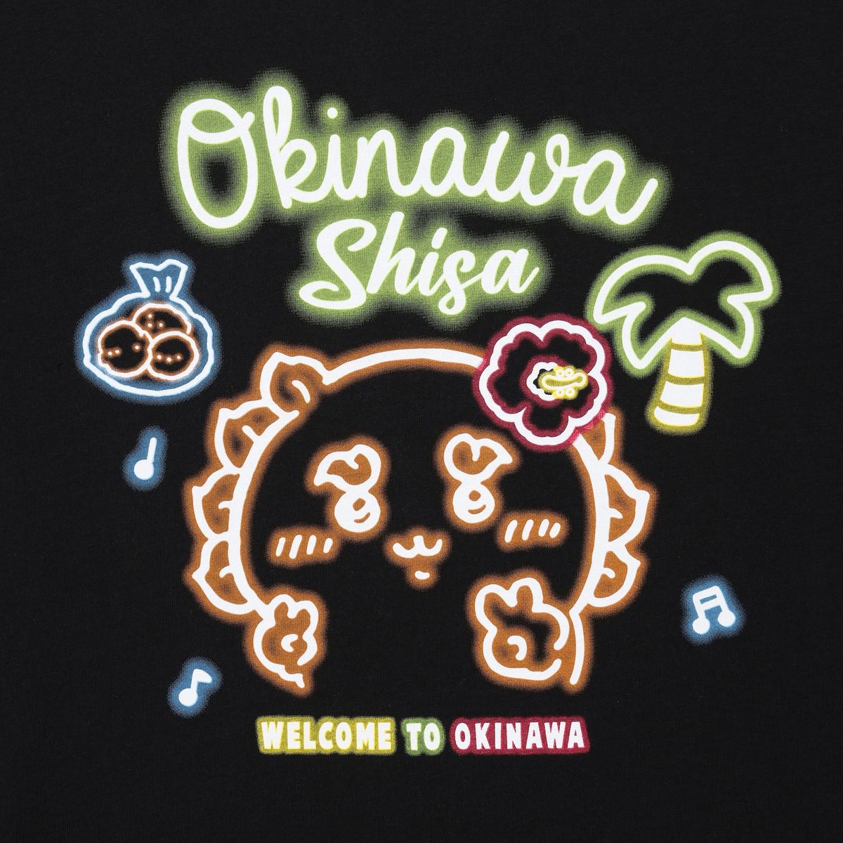 ちいかわ シーサーのおみやげやさん Tシャツ ネオン ブラック