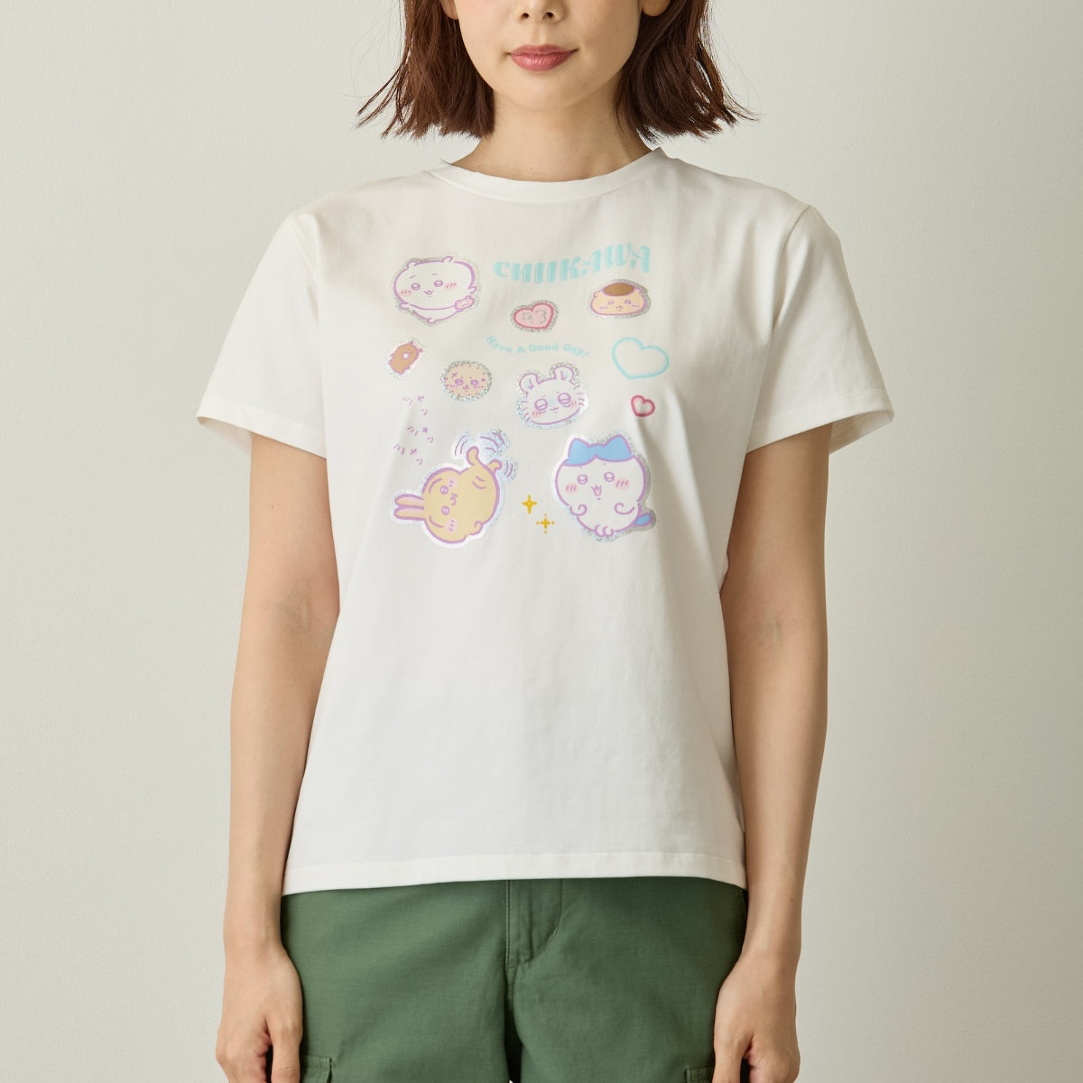 ちいかわ 箔プリントTシャツ DECO（みんな）ホワイト