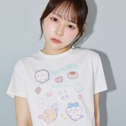 ちいかわ 箔プリントTシャツ DECO（みんな）ホワイト