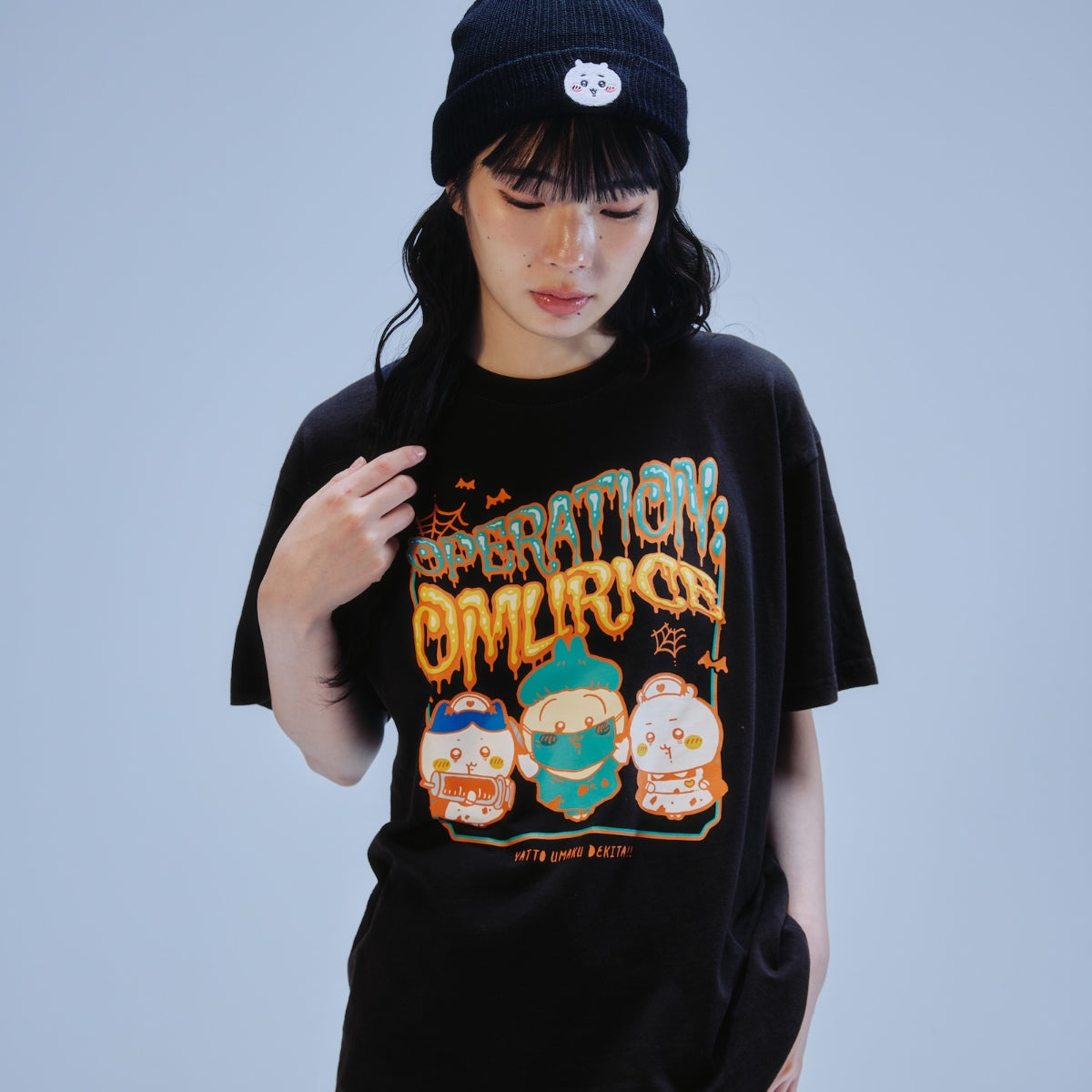 吉伊卡哇 泡泡印花T恤 OPERATION:OMURICE 黑色
