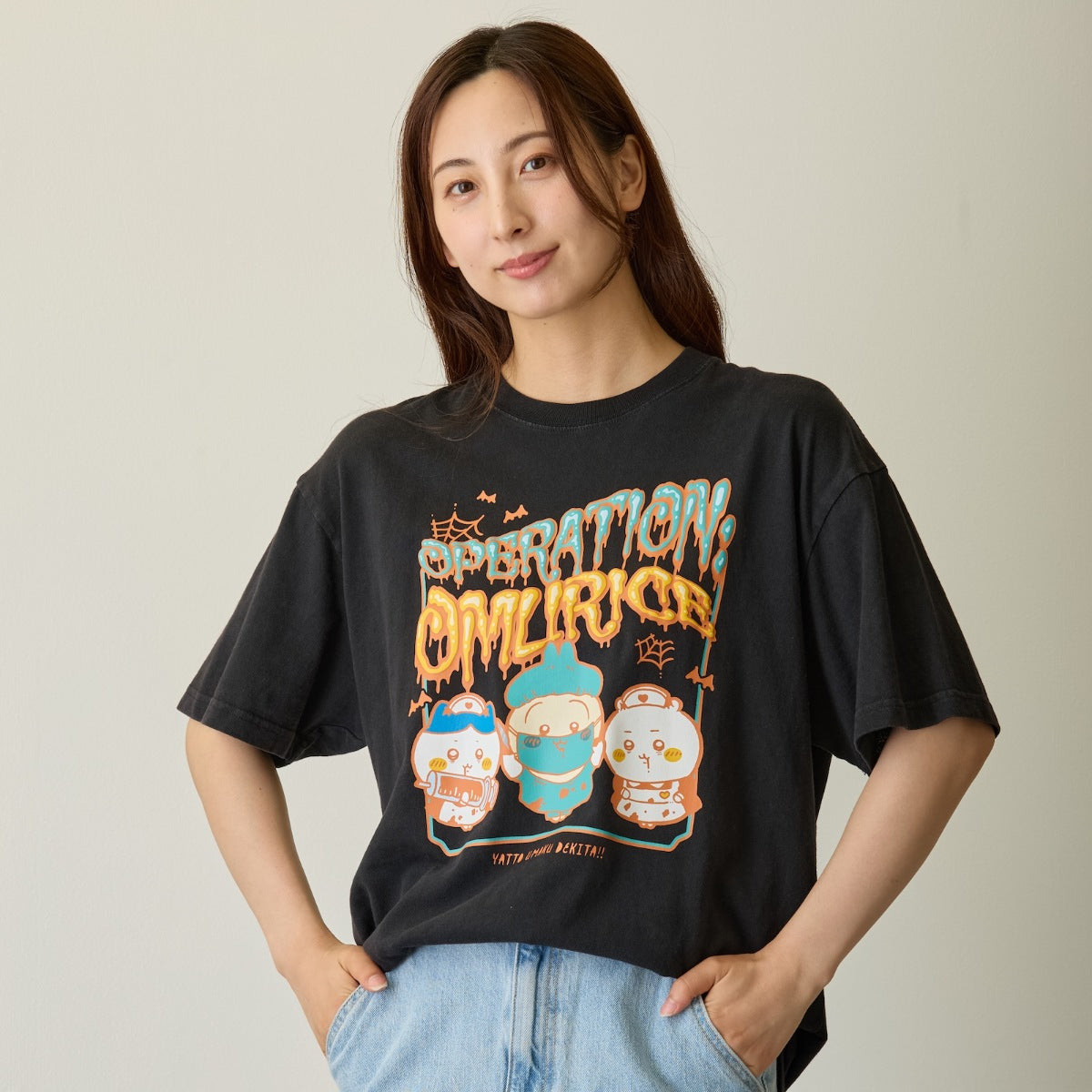 吉伊卡哇 泡泡印花T恤 OPERATION:OMURICE 黑色