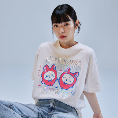 ちいかわ 箔プリントTシャツ ULTRASONIC ATTACK ホワイト
