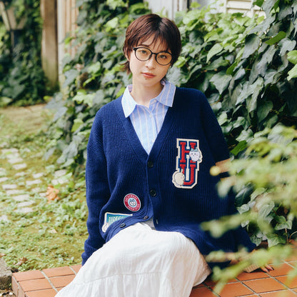 Chiikawa Knit Cardigan College (Hachiware & Usagi) Navy