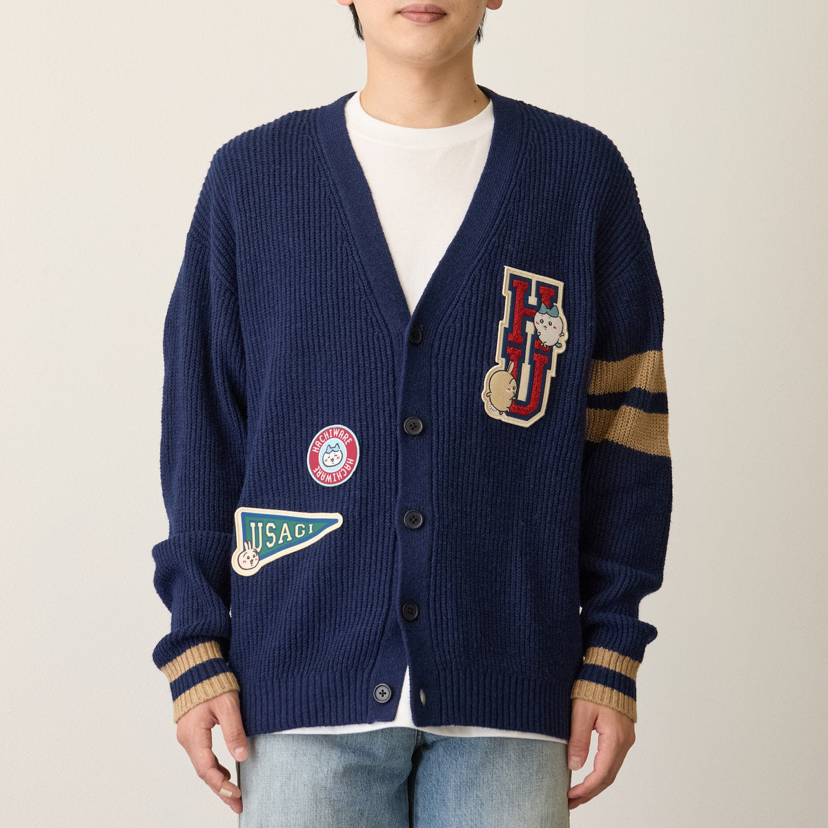 Chiikawa Knit Cardigan College (Hachiware & Usagi) Navy