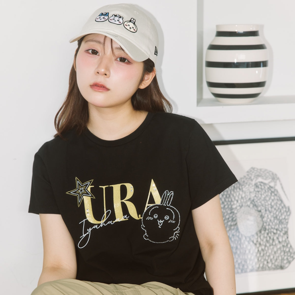 ちいかわ ラインストーンTシャツ DECO（うさぎ）ブラック