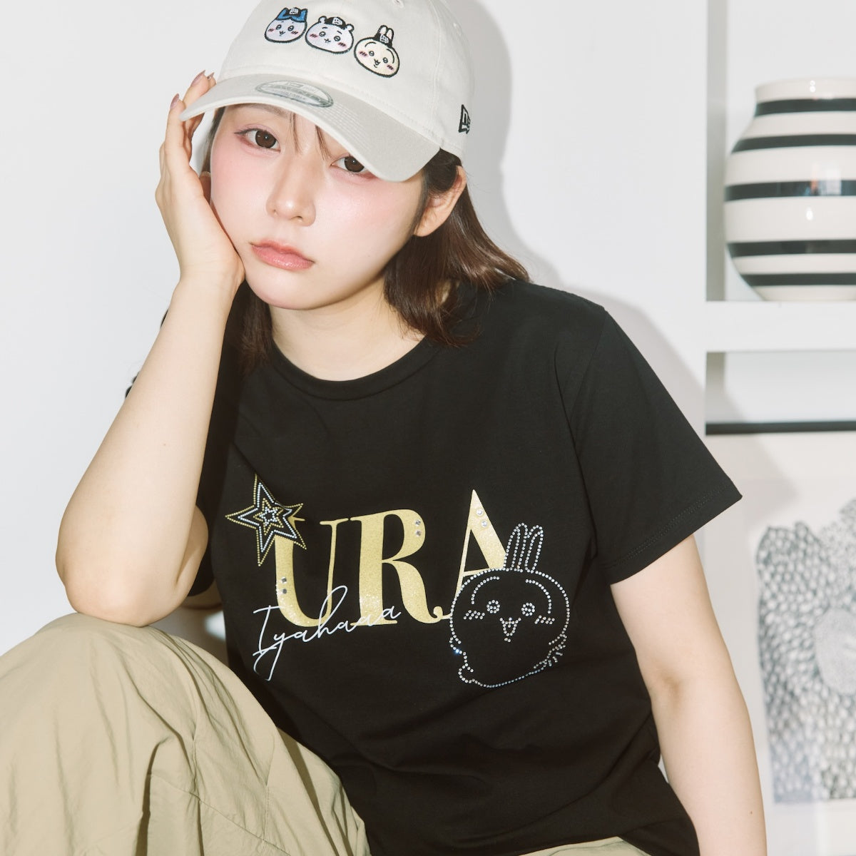 ちいかわ ラインストーンTシャツ DECO（うさぎ）ブラック