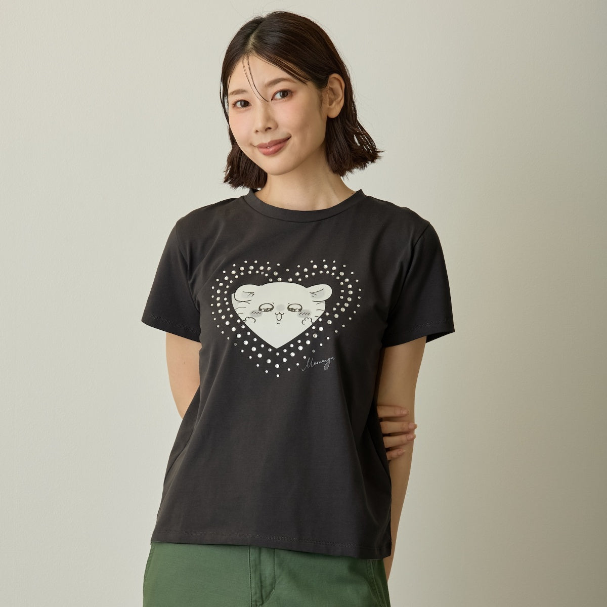 ちいかわ ラインストーンTシャツ DECO（モモンガ）スミクロ