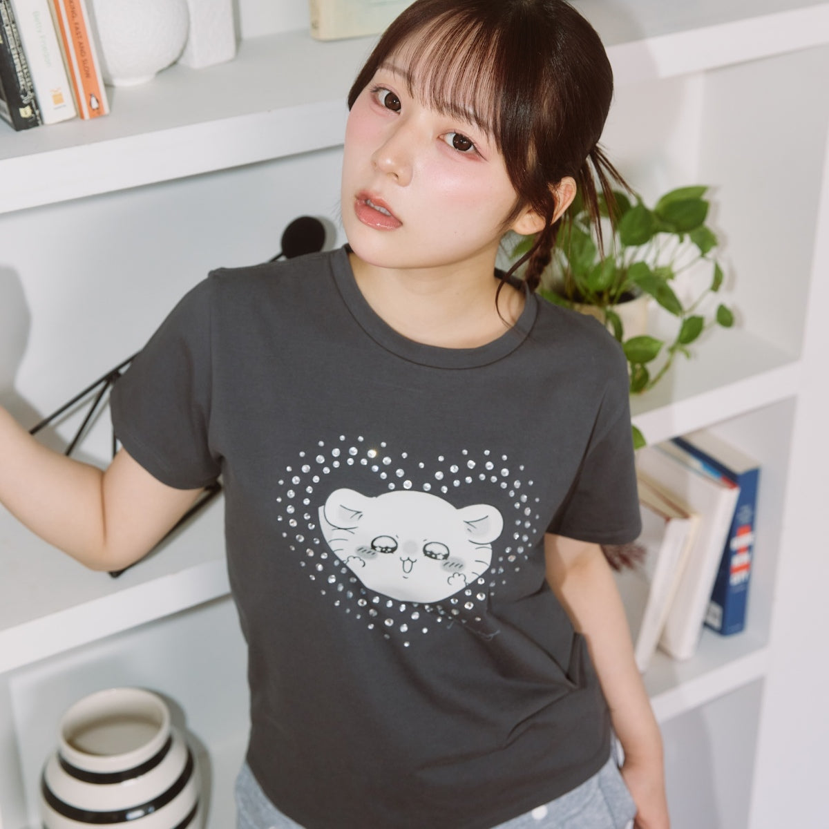 ちいかわ ラインストーンTシャツ DECO（モモンガ）スミクロ