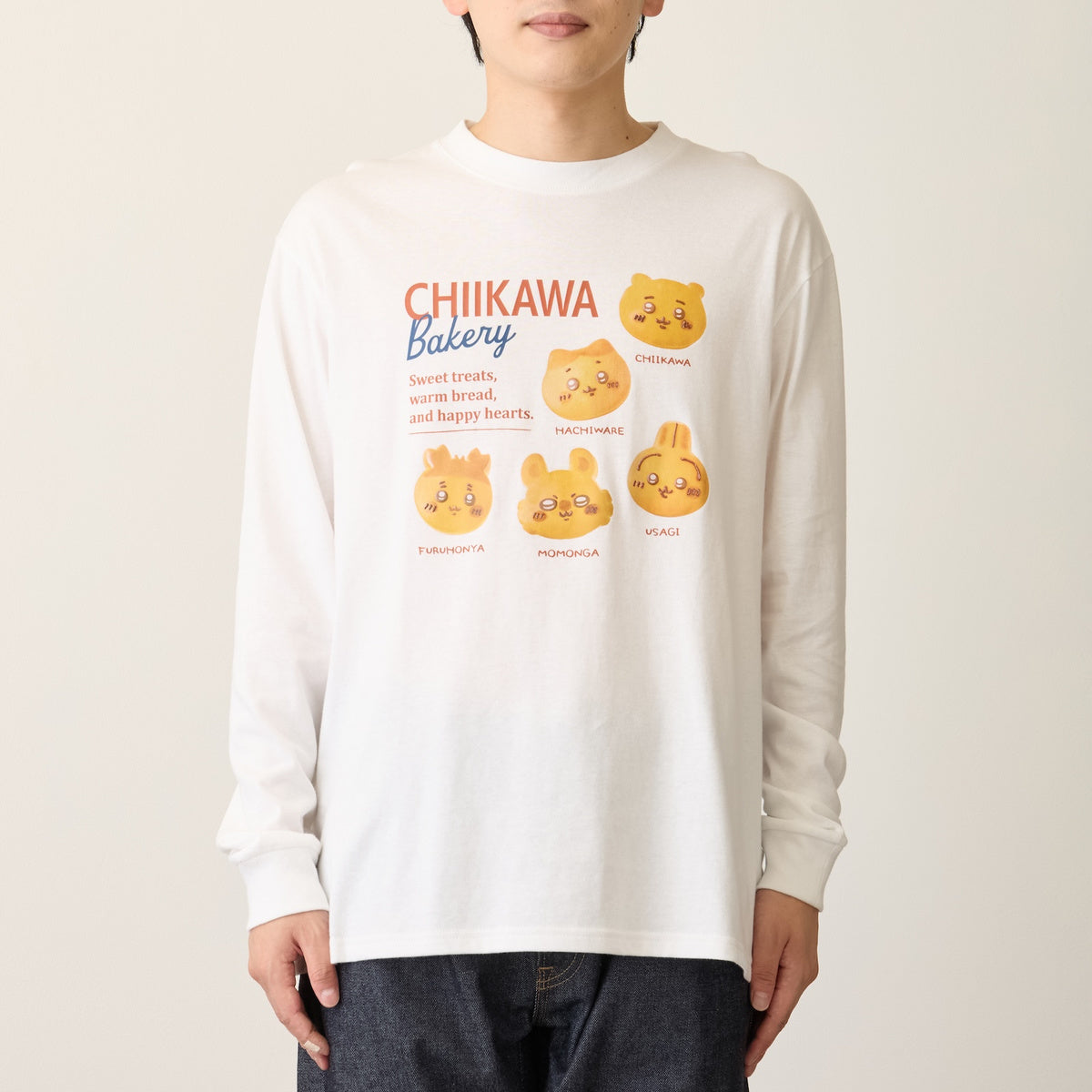 ちいかわ ちいかわベーカリー 長袖Tシャツ メニュー ホワイト