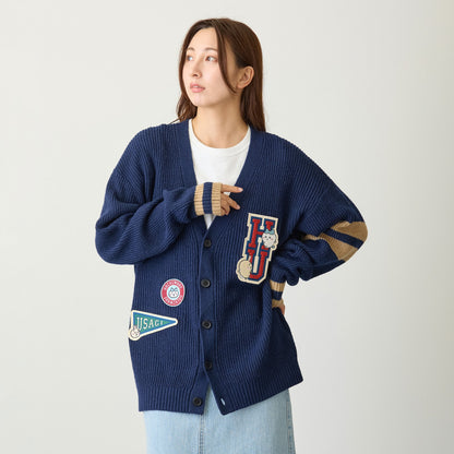 Chiikawa Knit Cardigan College (Hachiware & Usagi) Navy