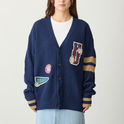 Chiikawa Knit Cardigan College (Hachiware & Usagi) Navy