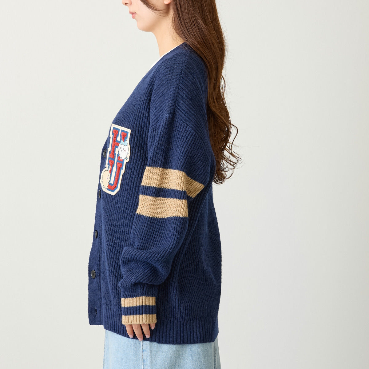 Chiikawa Knit Cardigan College (Hachiware & Usagi) Navy