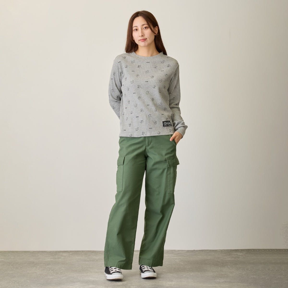 ちいかわ ワッフル長袖Tシャツ プカー グレー