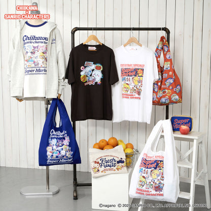 ちいかわ×サンリオキャラクターズ スーパーマーケットなTシャツ ちいかわ・シナモロール スミ