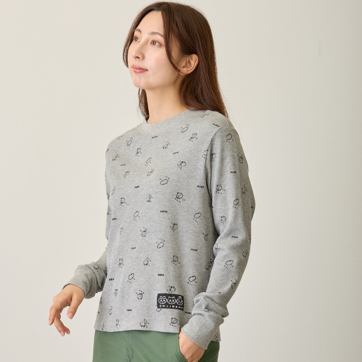 ちいかわ ワッフル長袖Tシャツ プカー グレー