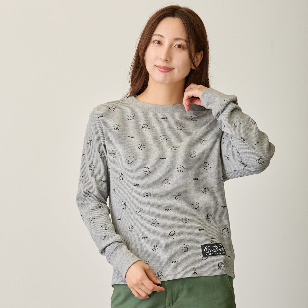 ちいかわ ワッフル長袖Tシャツ プカー グレー