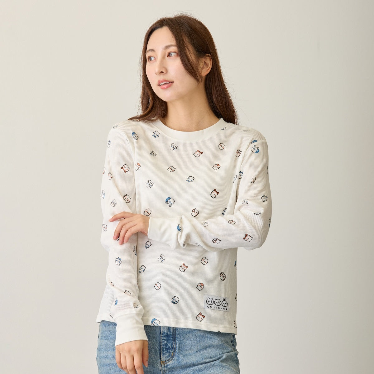 ちいかわ ワッフル長袖Tシャツ 小さいの ホワイト