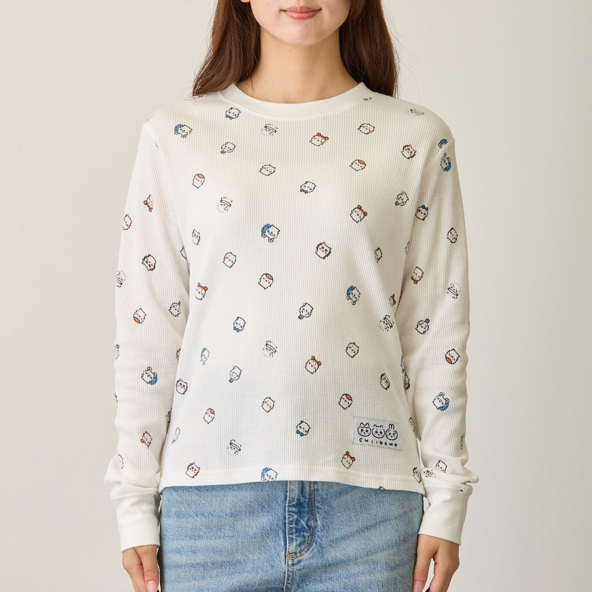 ちいかわ ワッフル長袖Tシャツ 小さいの ホワイト