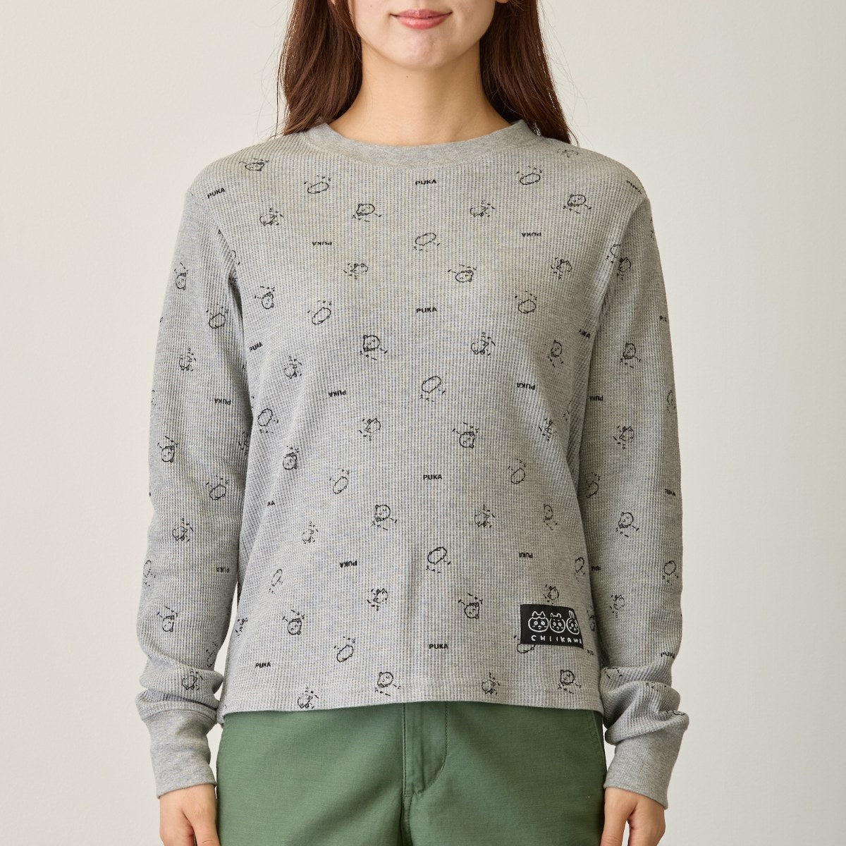 ちいかわ ワッフル長袖Tシャツ プカー グレー