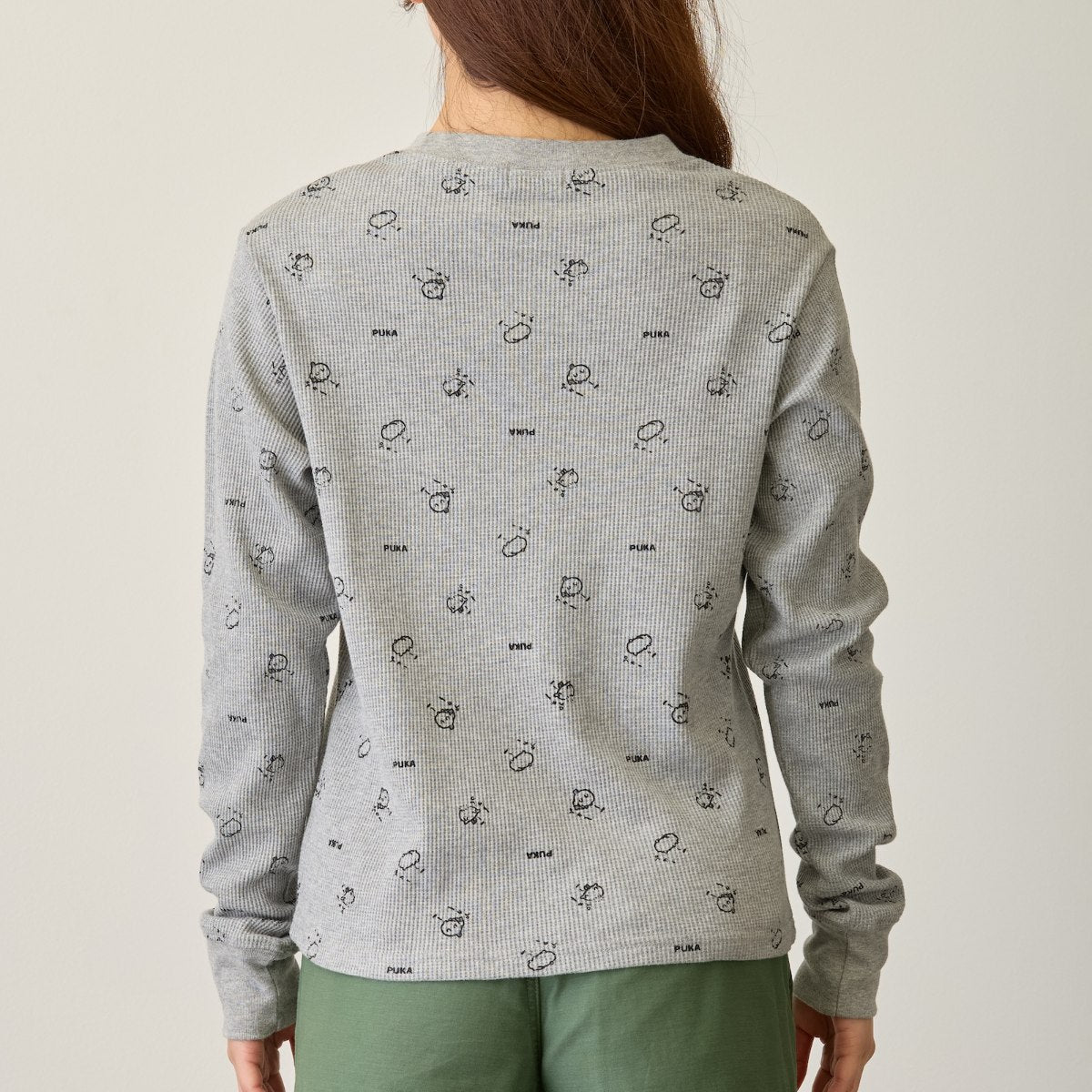 ちいかわ ワッフル長袖Tシャツ プカー グレー