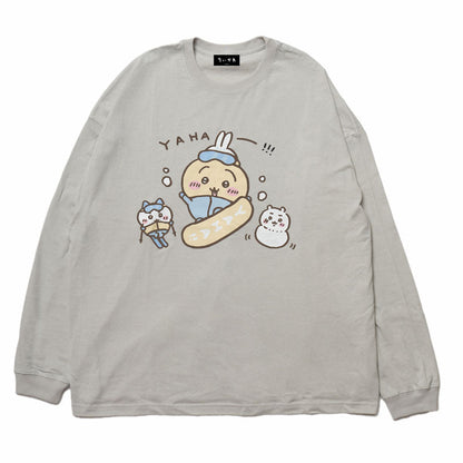 ちいかわ観光 ビックシルエットL/S Tシャツ うさぎスノボ(グレー)