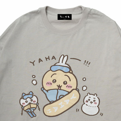 ちいかわ観光 ビックシルエットL/S Tシャツ うさぎスノボ(グレー)