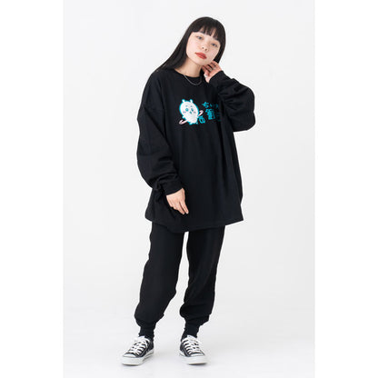 ちいかわ観光 ビックシルエットL/S Tシャツ 観光ロゴ(ブラック)